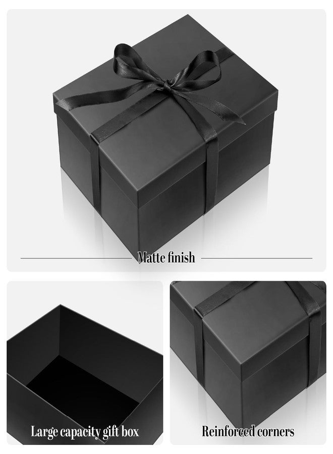 Linelglobal Large Gift Box with Lid for Present with Ribbon Filler Paper for Birthday Anniversary Father Day Foldable 12.6x9.8x4.9 - Black - Image 3