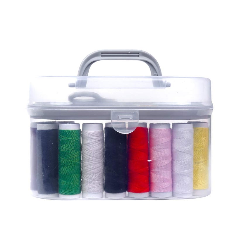 MINISO Double Layer Portable Travel Sewing Kits Box with Color Needle Threads Scissor pin Hand Work Sewing Box Handwork Accessories (Grey) - Image 4