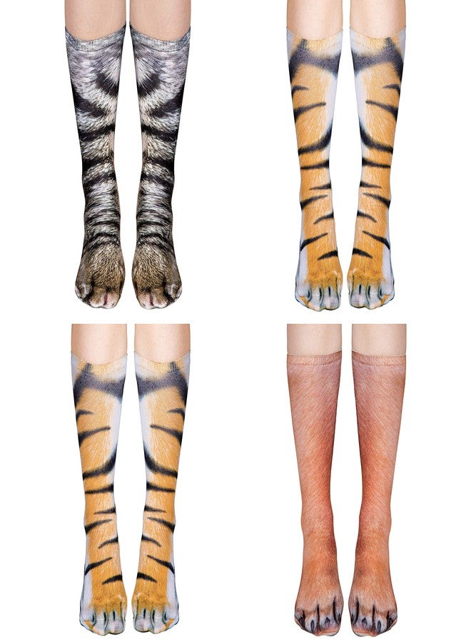 luck sea 4 Pairs Animal Paw Socks Unisex 3D Print Cat Dog Tiger Novelty Stockings for Women Men White Elephant Gag Gifts Prank Christmas Party Favors - Image 1