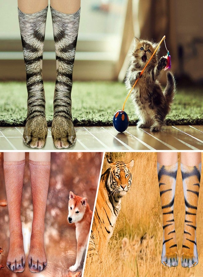 luck sea 4 Pairs Animal Paw Socks Unisex 3D Print Cat Dog Tiger Novelty Stockings for Women Men White Elephant Gag Gifts Prank Christmas Party Favors - Image 2
