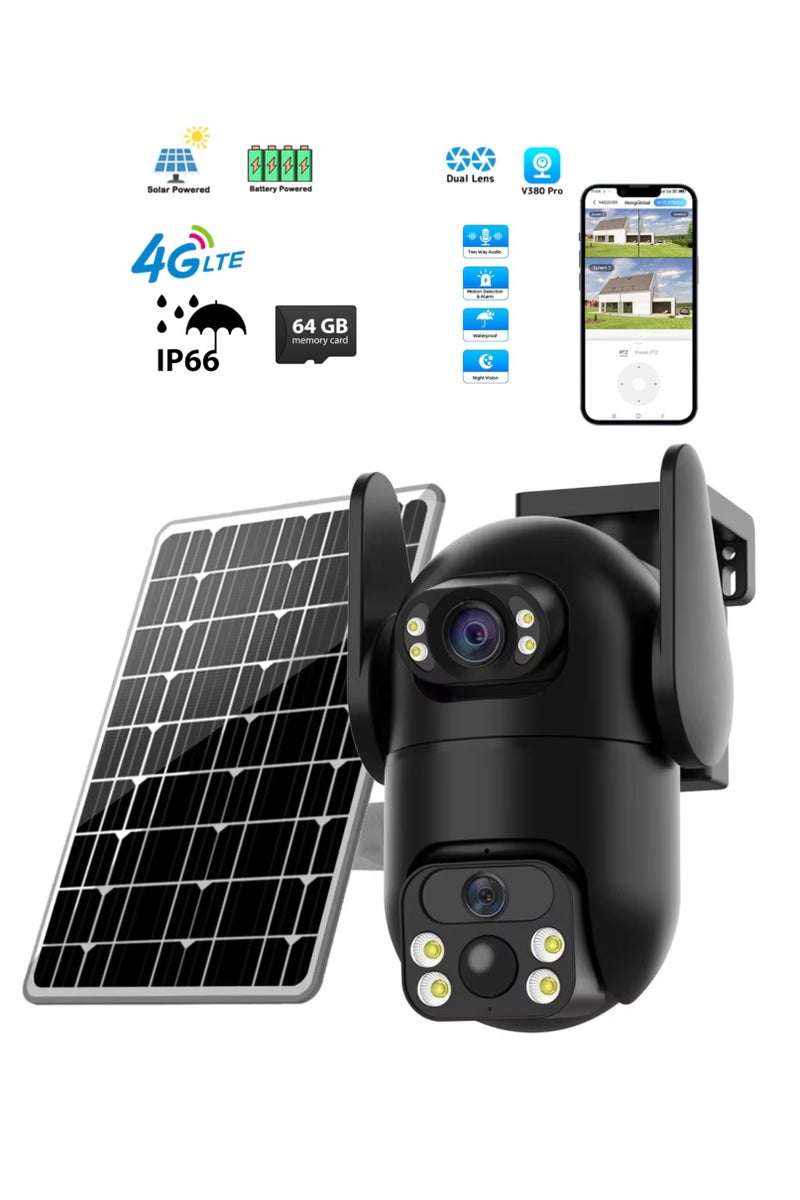 DIGI CORE CCTV Camera For Home 6MP Dual Lens Camera Outdoor Security Camera System For Home & Indoor-Outdoor IP Cameras  (SIM Internet Working Only) With Different Modes 360 Wireless Camera With V380 Pro App Control Built-In Microphone And Speaker Human Detection Solar PTZ Security Cameras, 4G Network Supported Two Way Audio, Night Vision, Intelligent Solar Energy Alert PTZ Camera IP66 Waterproof Camera With 64GB SD Card - Image 1