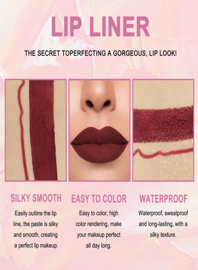 HHLTOH 2-in-1 Deep Red Lip Liner & Lipstick Set Kit for Women, Matte Lips Kit with Lip Liner Lip Stains Long Lasting Waterproof 24 Hour Lipstick and Lip Liners Combo Lipliners Pencil Set 15 - Image 3