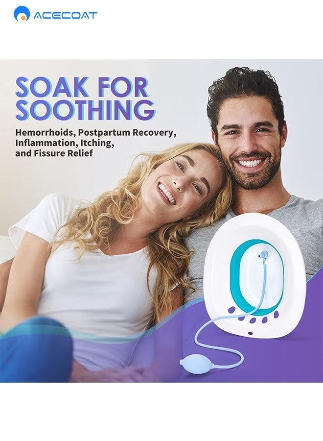 ACECOAT Sitz Bath, Sitz Bath for Hemorrhoids, Sitz Bath for Toilet Seat, Postpartum Care, Steam Seat for Women, Collapsible, Flusher Hose, Drain Holes, Wider Seating Area, Deeper Bowl - Image 2