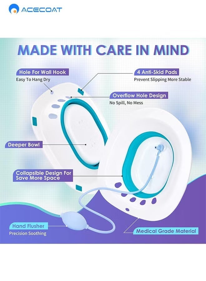ACECOAT Sitz Bath, Sitz Bath for Hemorrhoids, Sitz Bath for Toilet Seat, Postpartum Care, Steam Seat for Women, Collapsible, Flusher Hose, Drain Holes, Wider Seating Area, Deeper Bowl - Image 4