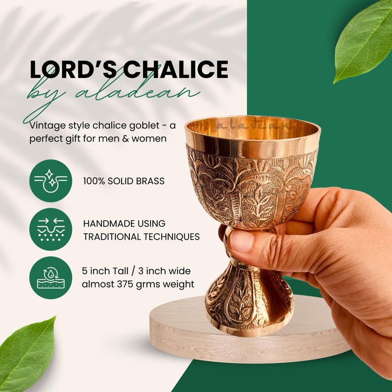 ALADEAN Medieval Goblet Lord's Vintage Chalice | 1x Solid Brass Royal Wine Cups - Renaissance Vintage Goblet Gifts Birthday Christmas Wedding Anniversary Ceremonial Wine Drinkware 1pc Pack (Lord's Chalice) - Image 2
