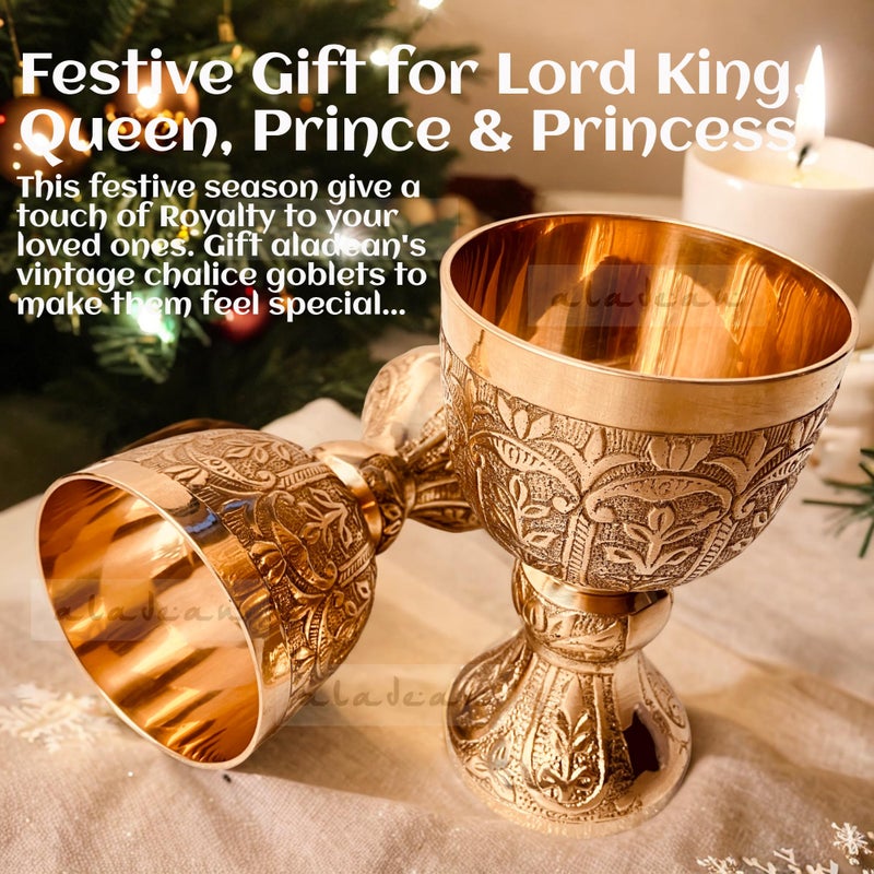 ALADEAN Medieval Goblet Lord's Vintage Chalice | 1x Solid Brass Royal Wine Cups - Renaissance Vintage Goblet Gifts Birthday Christmas Wedding Anniversary Ceremonial Wine Drinkware 1pc Pack (Lord's Chalice) - Image 3