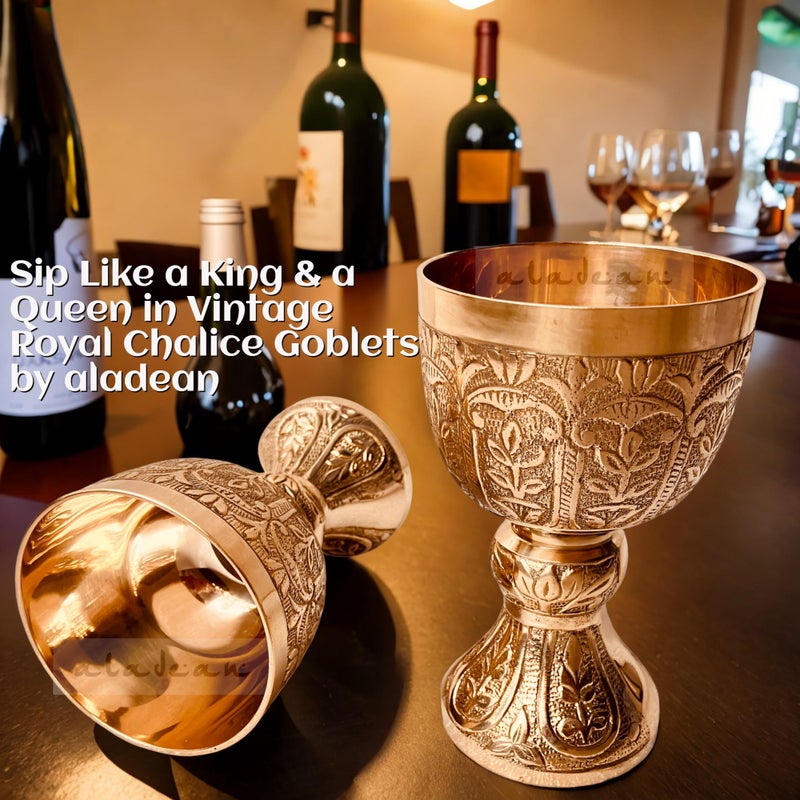 ALADEAN Medieval Goblet Lord's Vintage Chalice | 1x Solid Brass Royal Wine Cups - Renaissance Vintage Goblet Gifts Birthday Christmas Wedding Anniversary Ceremonial Wine Drinkware 1pc Pack (Lord's Chalice) - Image 4