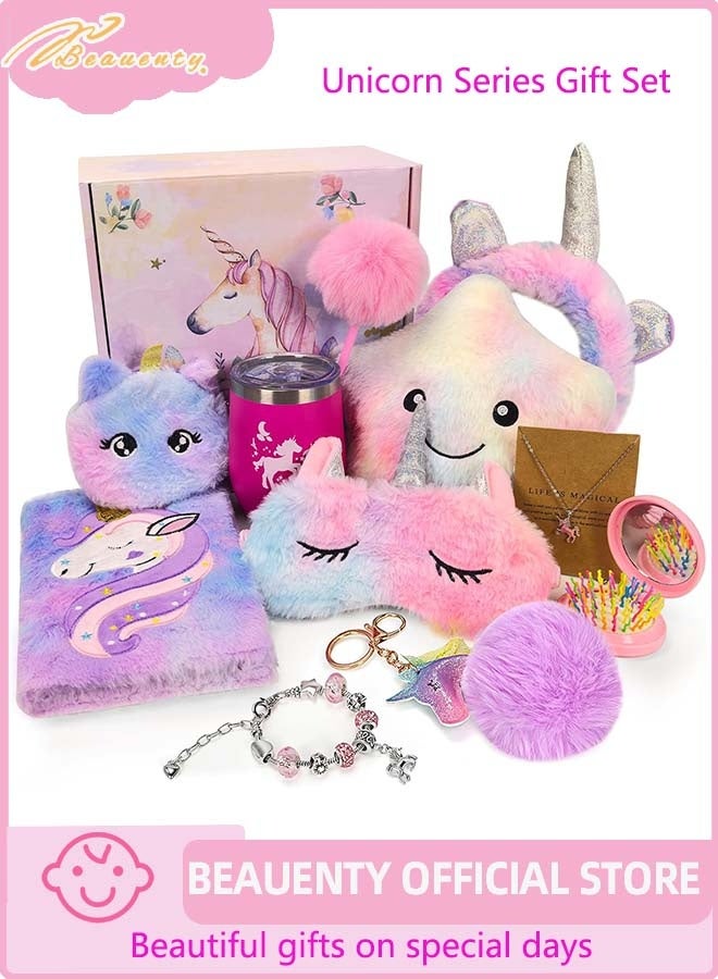 بيوينتي هدايا يونيكورن للفتيات من 3 إلى 10 سنوات - مجموعة ألعاب مع الوسادة الفاخرة الإضاءة، اليومية، حزام الرأس وزجاجة الماء - هدايا عيد ميلاد رمضان السنة الجديدة للأطفال والبنات - Image 1
