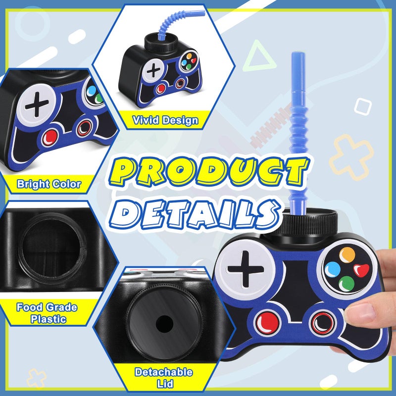 Mifoci 12 Pcs Plastic Video Game Party Cups with Straw and Lid 10oz Gamer Birthday Themed Drink Cups 7th Video Game Party Favors for Kids Toddlers Gamer Birthday Supplies Blue - Image 3