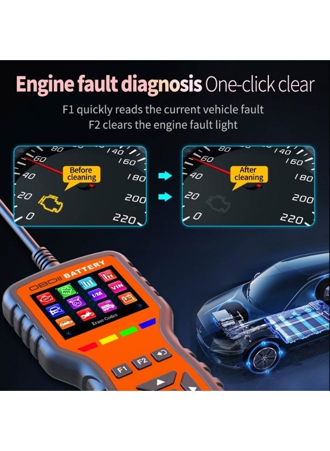 RAYHONG 2-in-1 OBD2 Car Scanner and Battery Tester, Automotive Fault Code Reader and DIY Diagnostic Tool for Check Engine, 6V/12V/24V Lead-Acid Battery Tester, Read and Clear Codes, Safety on 2008+ Vehicles - Image 2