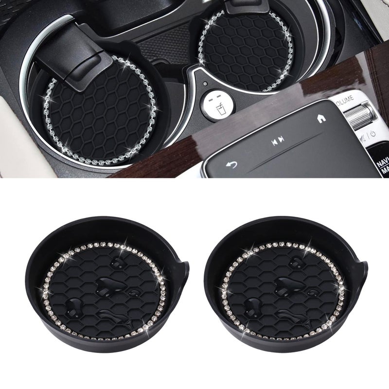 Amooca Car Cup Coaster Universal NonSlip Cup Holders Bling Crystal Rhinestone Car Interior Accessories 2 Pack Black
