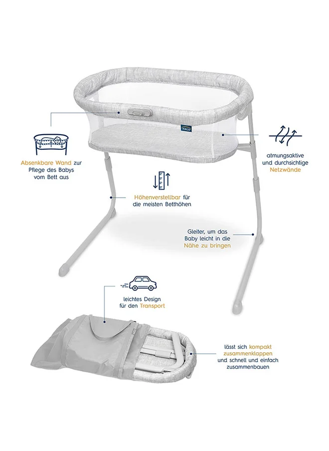 Halo Baby Flex Bassinest, Adjustable Travel Bassinet, Easy Folding, Lightweight With Mattress And Carrying Bag, Heather Weave