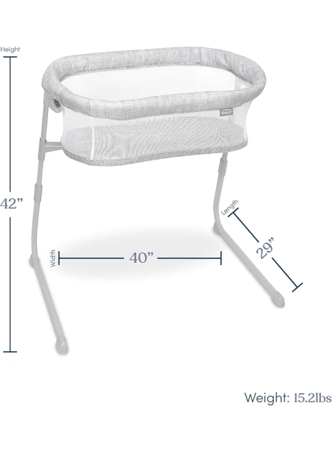 Halo Baby Flex Bassinest, Adjustable Travel Bassinet, Easy Folding, Lightweight With Mattress And Carrying Bag, Heather Weave