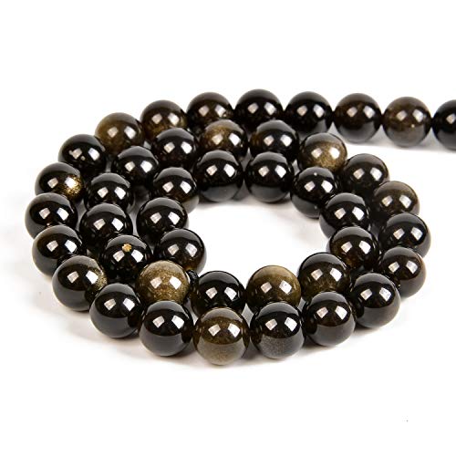 Nancybeads 45pcs 8mm Natural Black Golden Obsidian Gemstone Round Spacer Loose Stone Beads for Jewelry Making 15.5" 1 Strand (Black Golden Obsidian, 8mm 45Beads) - Image 2