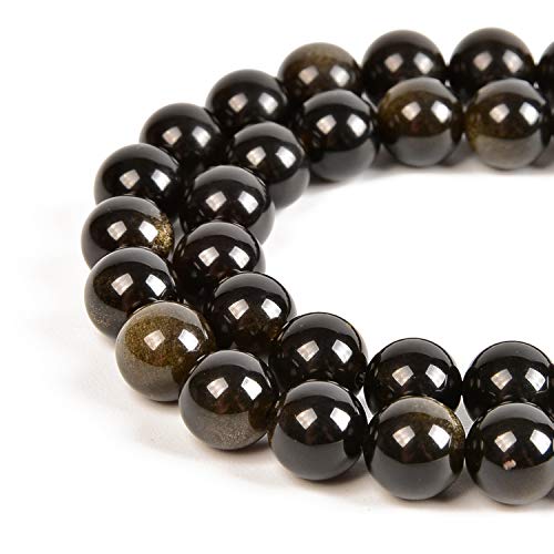 Nancybeads 45pcs 8mm Natural Black Golden Obsidian Gemstone Round Spacer Loose Stone Beads for Jewelry Making 15.5" 1 Strand (Black Golden Obsidian, 8mm 45Beads) - Image 1
