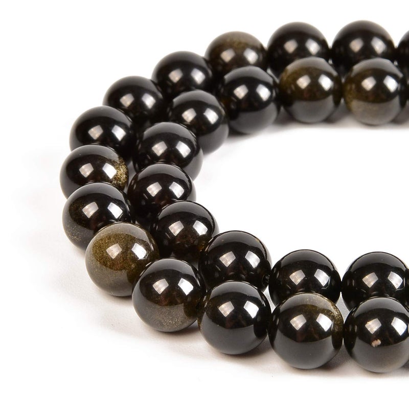 Nancybeads 45pcs 8mm Natural Black Golden Obsidian Gemstone Round Spacer Loose Stone Beads for Jewelry Making 15.5" 1 Strand (Black Golden Obsidian, 8mm 45Beads) - Image 3