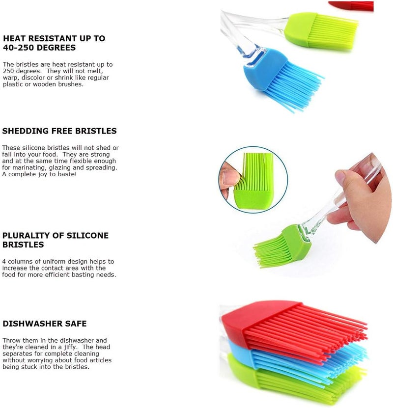 Silcony 7" Silicone Basting Pastry Brush - Perfect for Oil Butter Spread, Marinades, Baste, BBQ, Grill, Cooking - BPA Free, Food Grade Material, Dishwasher Safe (3, 7 Inches) - Image 2