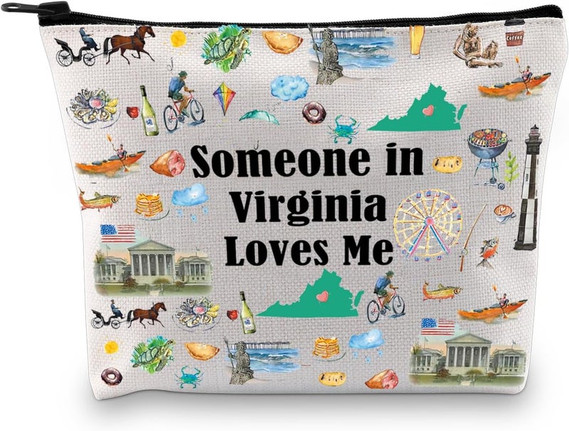 PXTIDY Virginia State Makeup Bag Long Distance Relationships Gift Someone In Virginia Loves Me Bag Virginia Souvenir Gift