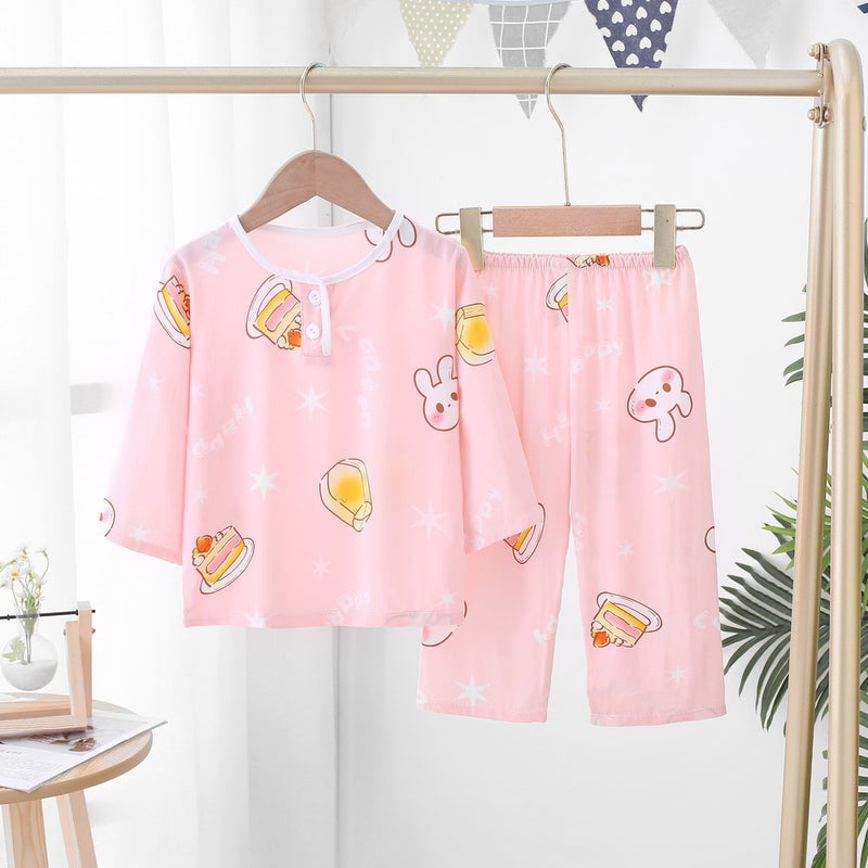Kids Pajama Set Cotton Breathable Sleepwear Cake rabbit 