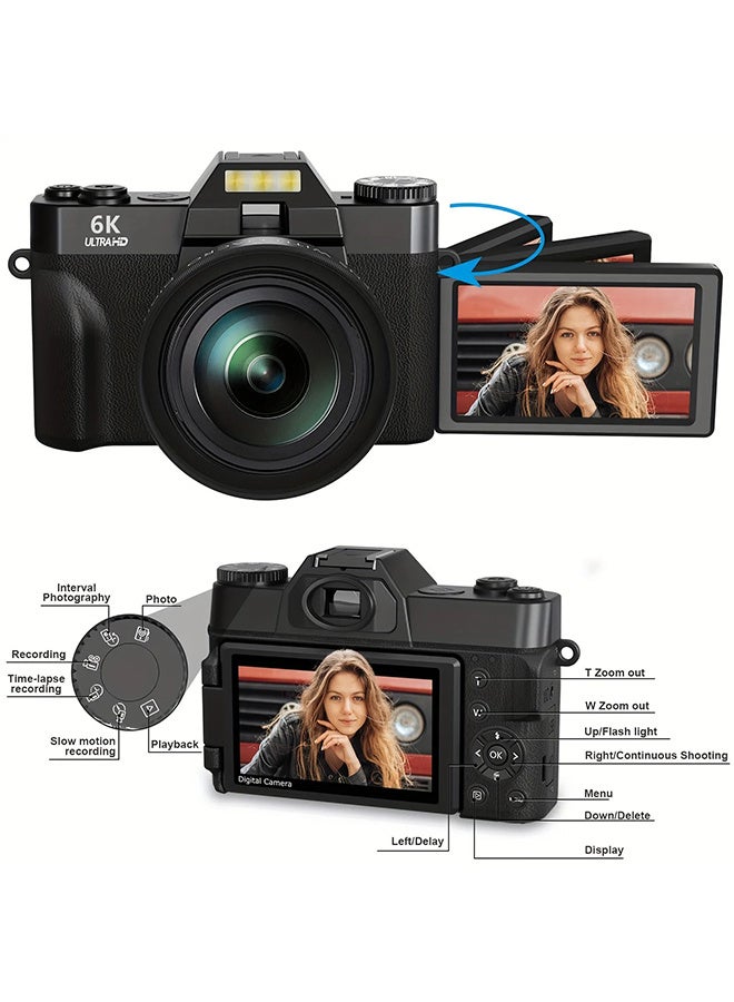 Generic 6K Digital Camera for Photography 64MP Vlogging Camera for YouTube with WiFi, 180°Flip Screen, 16X Digital Zoom, 52mm Lens, Autofocus,128GB Micro SD Card, 2 Batteries  - Image 5