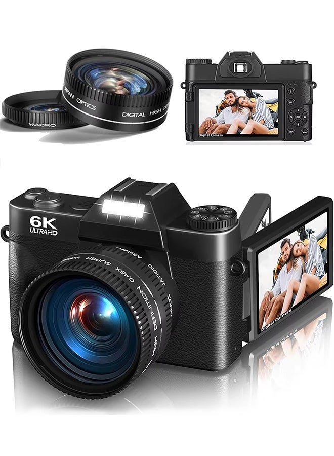 Generic 6K Digital Camera for Photography 64MP Vlogging Camera for YouTube with WiFi, 180°Flip Screen, 16X Digital Zoom, 52mm Lens, Autofocus,128GB Micro SD Card, 2 Batteries  - Image 2