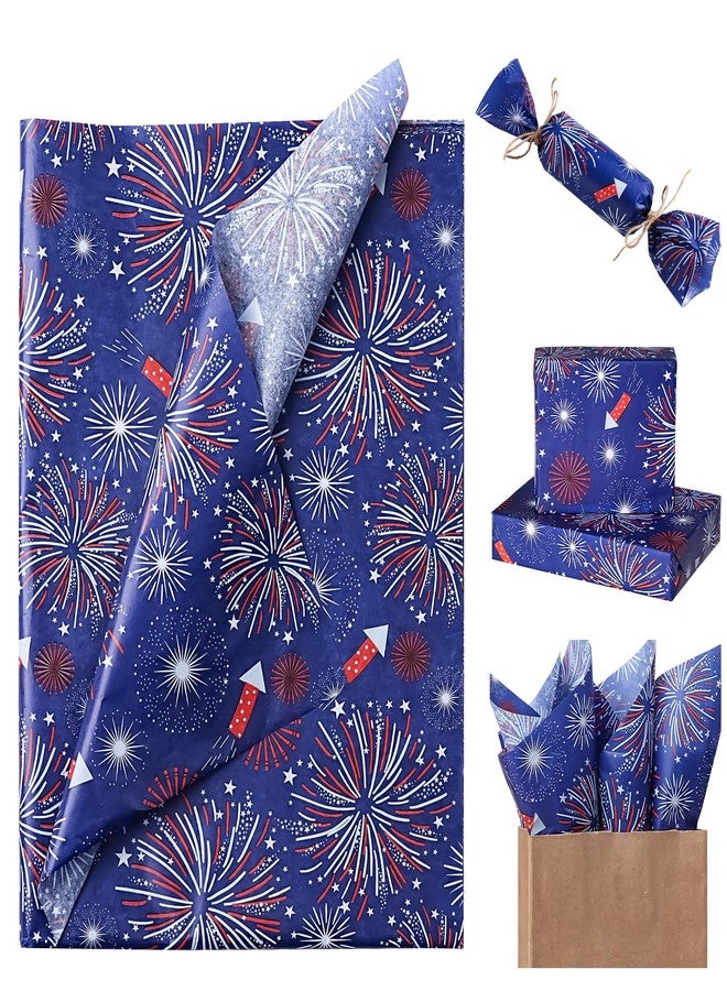 LeZakaa 25 Sheets Independence Day Tissue Paper – Fireworks Red White Blue Gift Wrapping Tissue, Patriotic 4th of July Party Supplies for Gift Bags, Boxes, Crafts – 19.7 × 27.6 Inches - Image 1