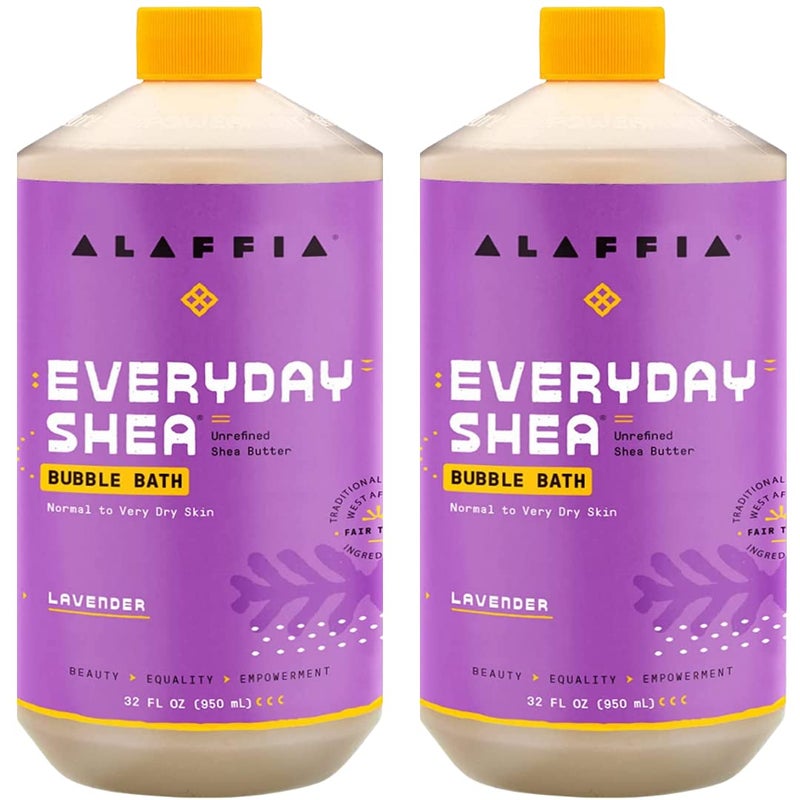 Alaffia Everyday Shea Bubble Bath Cleanse Soothe  Moisturize Skin Made with Fair Trade Shea Butter Cruelty Free No Parabens Vegan Lavender 2 Pack  32 Fl Oz Ea