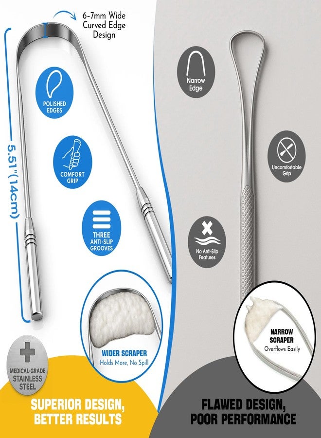 COSMOPLUS Stainless Tongue Scraper Set for Adults： Easy To Use For Oral Care and Hygiene – Pack Of 2 Stainless Steel Tongue Cleaners, 2 Travel Cases, 4 Floss Picks – Cleaning for Tongue Care & Fresh Breath - Image 3