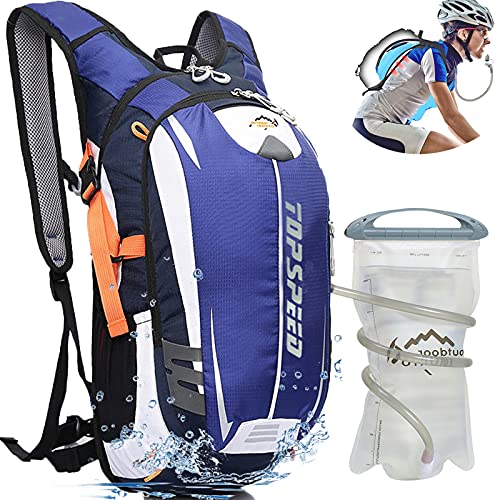 INOXTO Hydration Pack Backpack，18L Hydration Pack Lightweight Water Backpack with 2L Water Bladder Bag Daypack for Hiking Running Cycling Camping for Women Men Kids (Blue) - Image 1