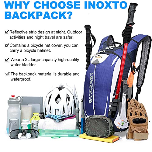INOXTO Hydration Pack Backpack，18L Hydration Pack Lightweight Water Backpack with 2L Water Bladder Bag Daypack for Hiking Running Cycling Camping for Women Men Kids (Blue) - Image 5