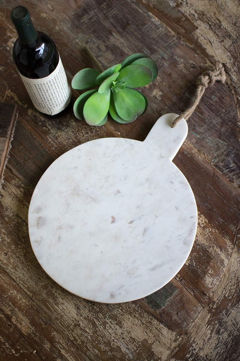 Kalalou NART1002K Round White Marble Cutting Board with Jute Hanger