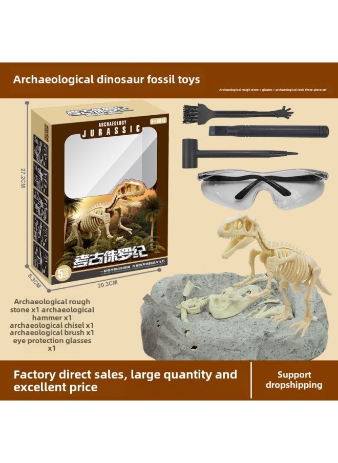 Archaeological Mining Toys Dinosaur Fossil Gem Treasure Hunting Mermaid Children's Handmade DIY Production Treasure Collection Toys-Color:Large Raptor Field Mining Version Without Box Tools