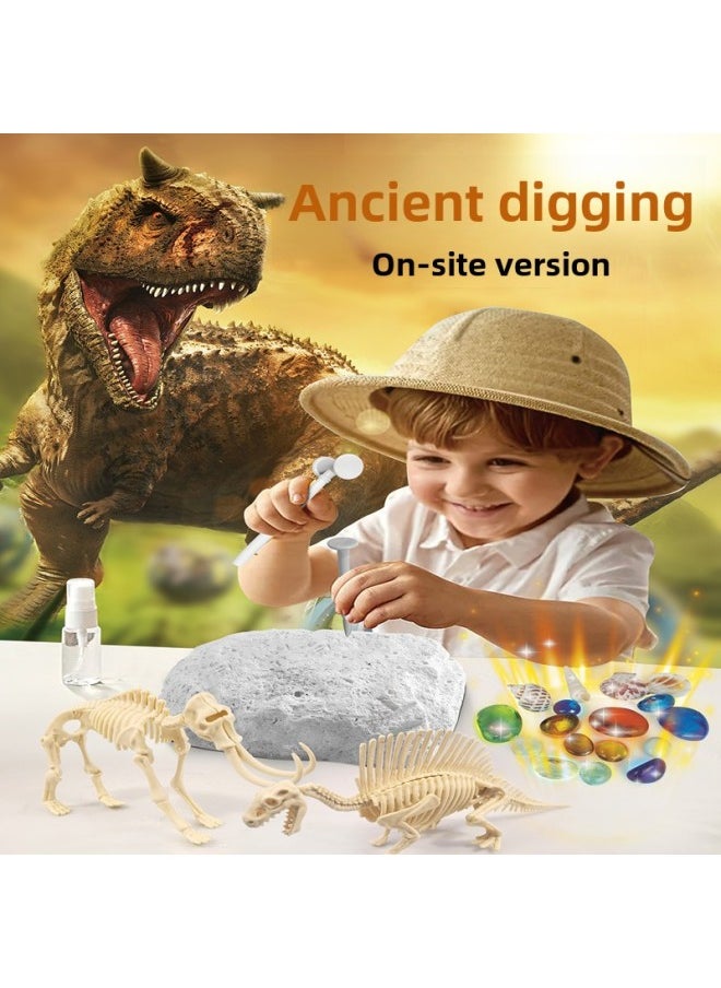 Archaeological Mining Toys Dinosaur Fossil Gem Treasure Hunting Mermaid Children's Handmade DIY Production Treasure Collection Toys-Color:Large Raptor Field Mining Version Without Box Tools