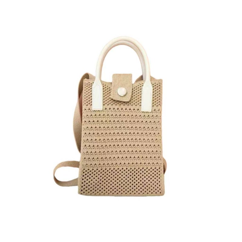 Knitted Mobile Phone Bag New Hollow Striped Color Matching Ethnic Leisure Style Fashion Leisure Joker Daily Commuting - Image 1