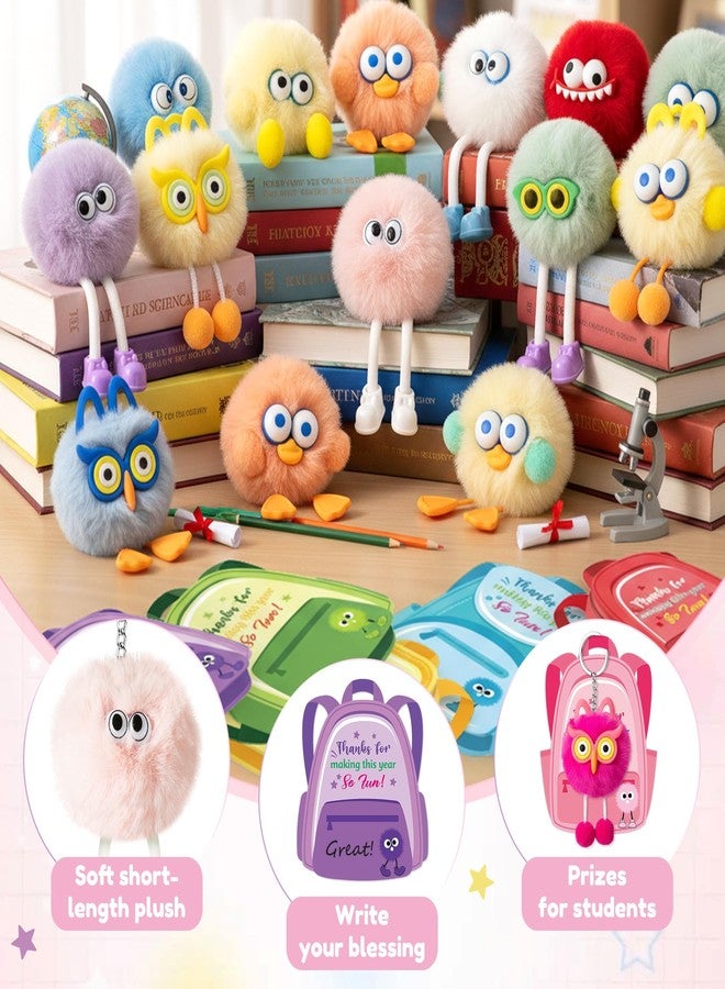 TICIAGA 24 Style End of School Year Plush Keychain Gift Set with Thank You Card, Fun Fluffy Pom Pom Keychain Bulk Fur Ball Charm for Kids Last Day of School Class Prizes Party Favor Goodie Bag Stuffer - Image 3