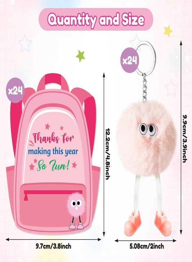 TICIAGA 24 Style End of School Year Plush Keychain Gift Set with Thank You Card, Fun Fluffy Pom Pom Keychain Bulk Fur Ball Charm for Kids Last Day of School Class Prizes Party Favor Goodie Bag Stuffer - Image 2