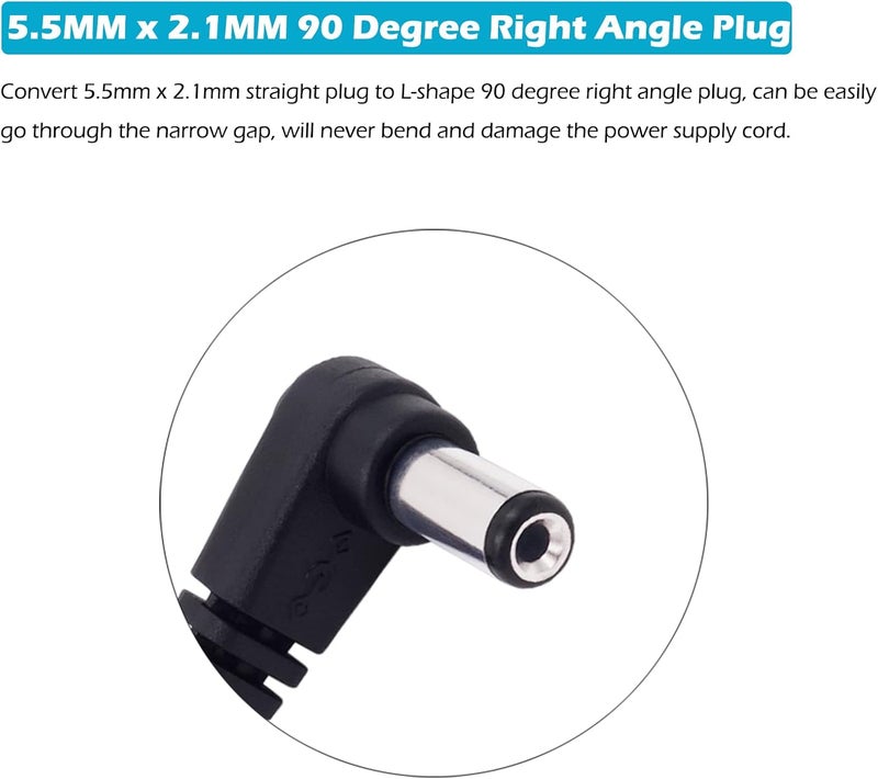 Fancasee 2 Pack 5.5mm x 2.1mm DC Power Extension Cable 90 Degree Right Angle Male to Female Plug Jack Extension Cord for IP Camera CCTV Security Camera Surveillance LED - Image 2