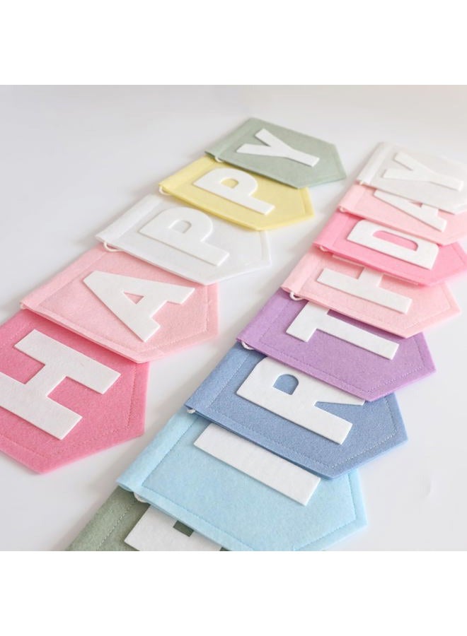 HODIHIWI Macaron Happy Birthday Banner Pastel Colorful Birthday Decorations for Women Girls Boys Men Pets Handmade Party Backdrop - Image 1
