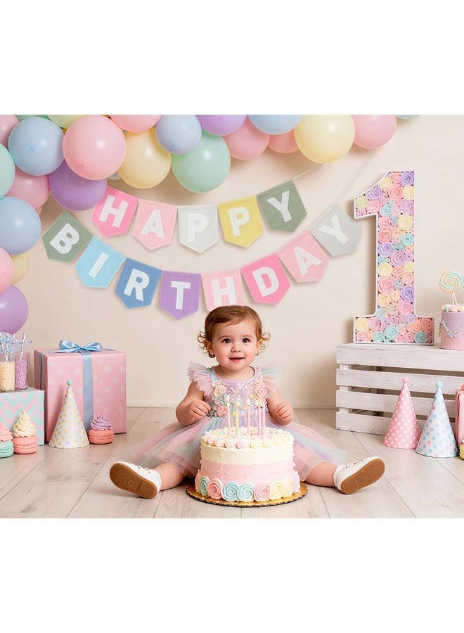 HODIHIWI Macaron Happy Birthday Banner Pastel Colorful Birthday Decorations for Women Girls Boys Men Pets Handmade Party Backdrop - Image 3