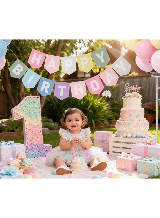 HODIHIWI Macaron Happy Birthday Banner Pastel Colorful Birthday Decorations for Women Girls Boys Men Pets Handmade Party Backdrop - Image 2