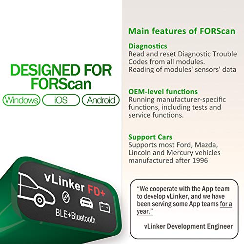 vgate vLinker FD Plus OBD2 Adapter Bluetooth BLE Scanner for FORScan, Work with iPhone, Android, and Windows - Image 3
