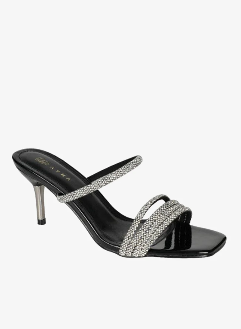 ZAYNA 221-67 Zayna Ladies  Fashion Mid Heel Slip on 10G681-9 Black