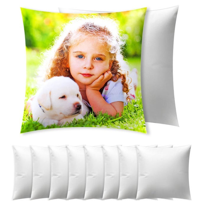 10 PACK 157X157 SUBLIMATION BLANKS PILLOW CASES CUSHION COVERS BLANKS PILLOW COVERS FOR HEAT TRANSFER DIY CUSTOM PICTURE PILLOW COVERS WITH INVISIBLE ZIP WHITE