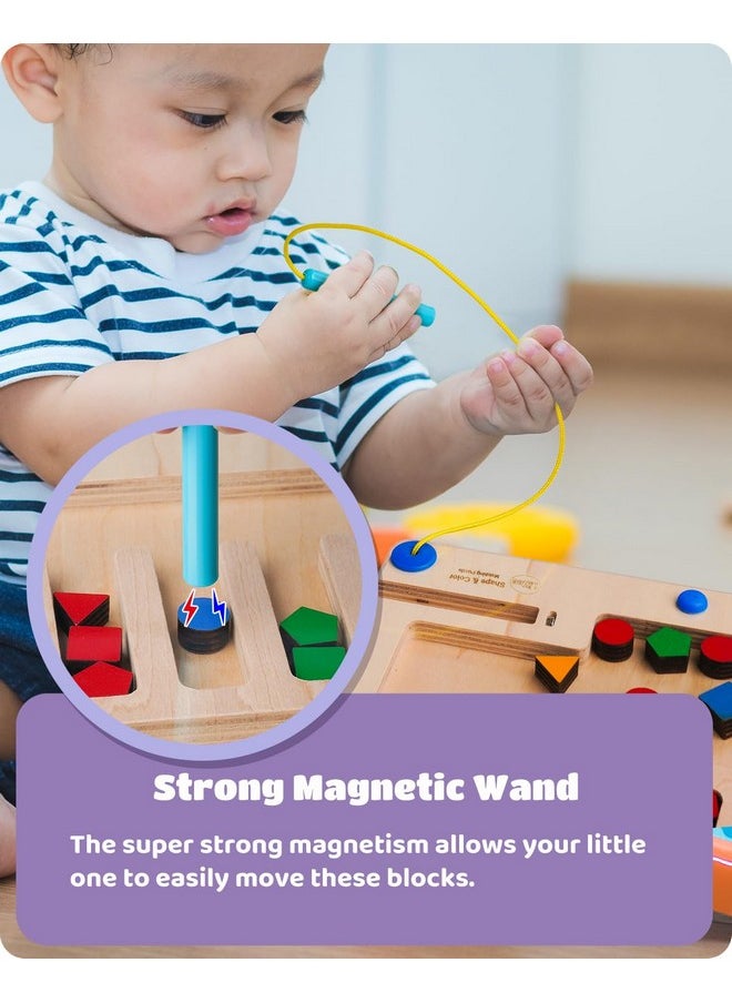 LiKee - Strong Magnetic Maze, Montessori Toys For 1 2 3 Years Old Boy Girl, Wodden Puzzle Develop Fine Motor Skills, Kids On Road Trip Travel Airplane Activity, 1-5 Preschool Learning Shape & Color - Image 1