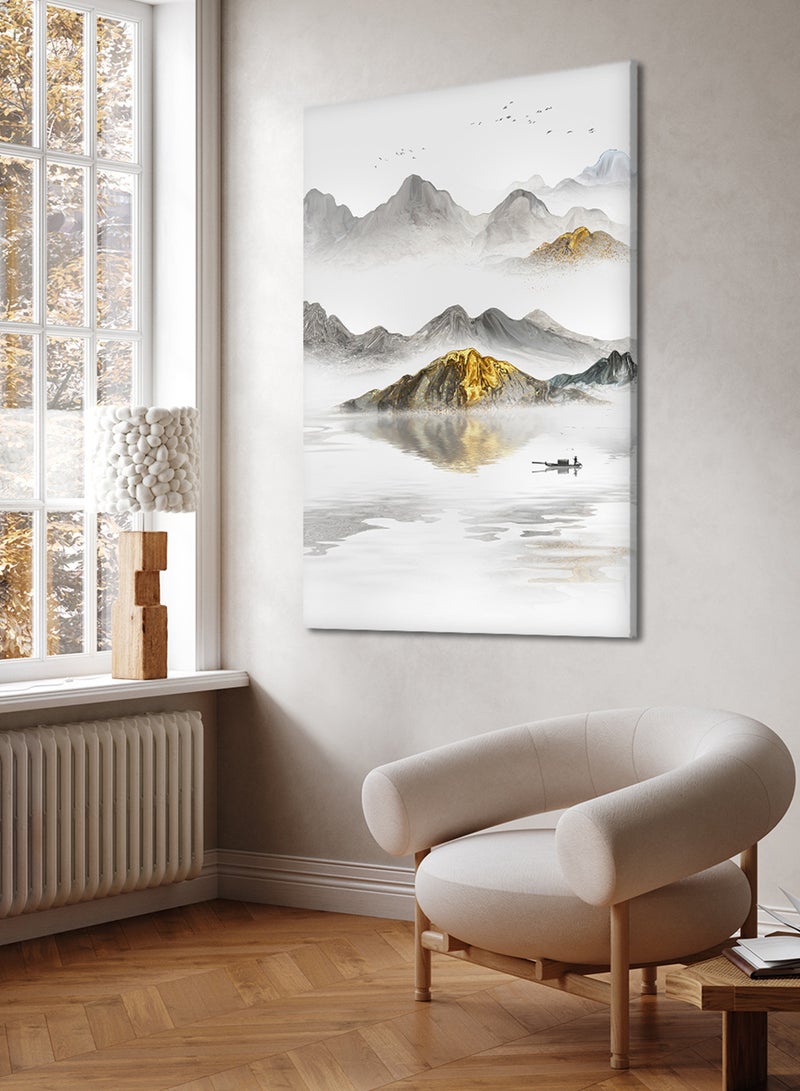 LOWHA Canvas Wall Art Stretched Over Wooden Frame with Mountains Painting - Image 1
