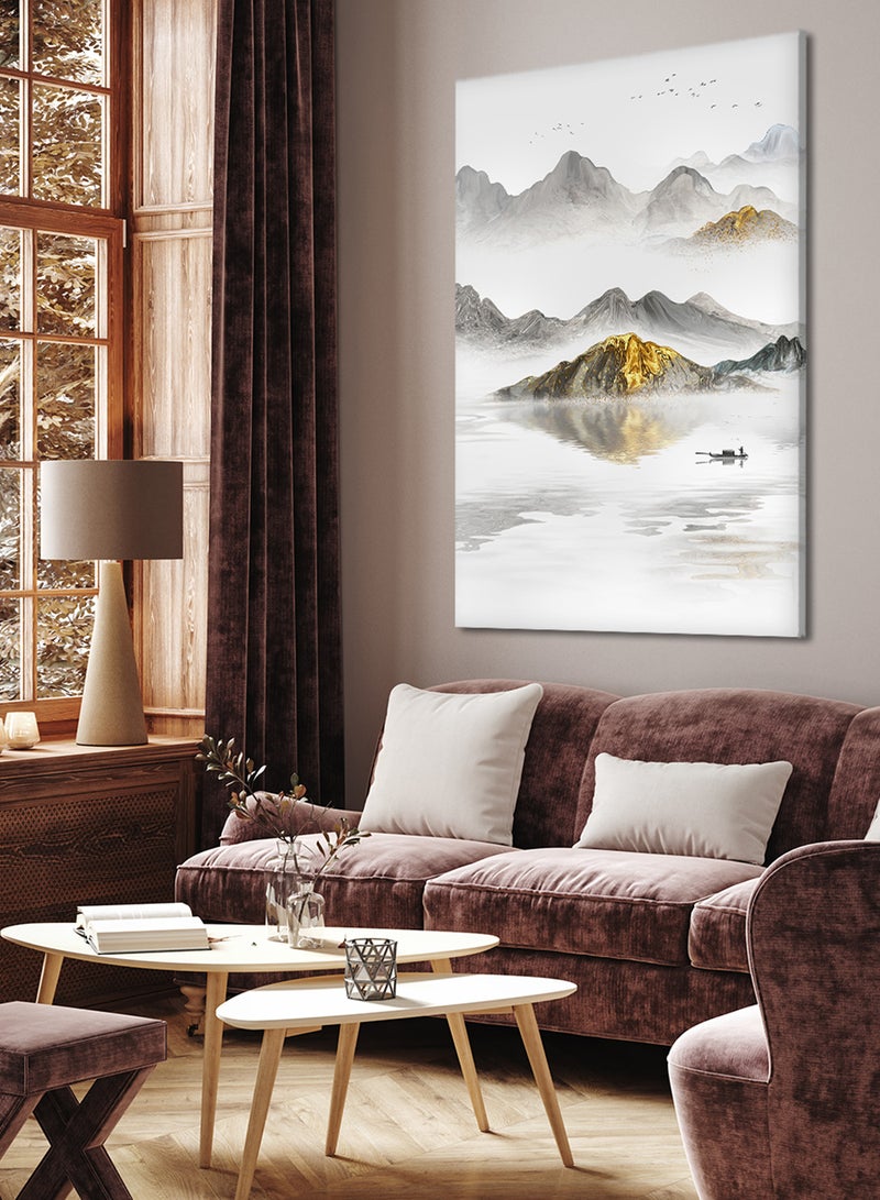 LOWHA Canvas Wall Art Stretched Over Wooden Frame with Mountains Painting - Image 2