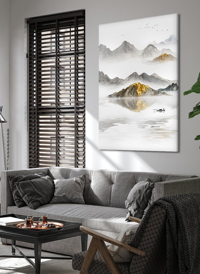 LOWHA Canvas Wall Art Stretched Over Wooden Frame with Mountains Painting - Image 3