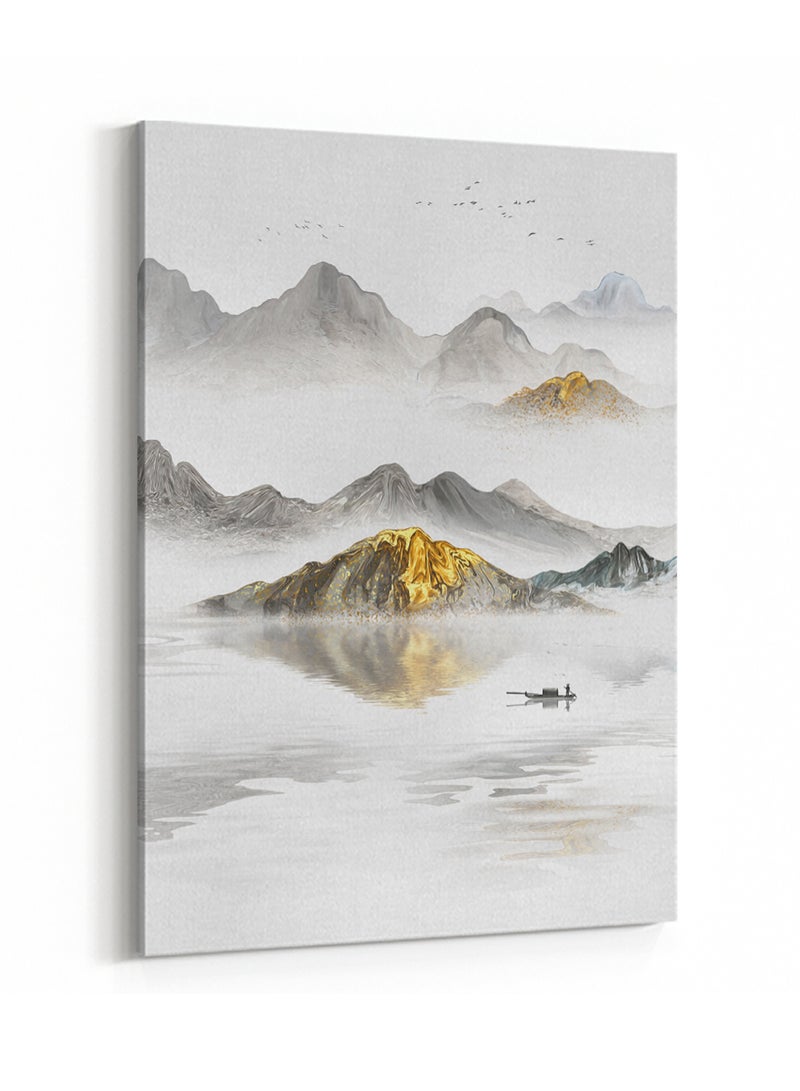 LOWHA Canvas Wall Art Stretched Over Wooden Frame with Mountains Painting - Image 4