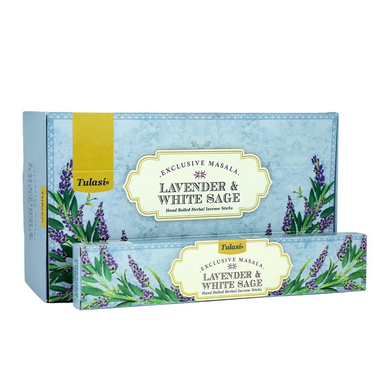 Tulasi Exclusive Masala Lavender & White Sage Incense Sticks (Agarbatti) for Pooja, Prayer, Meditation & Home Fragrance, 15g, Pack of 12 (1 outer) - Image 1