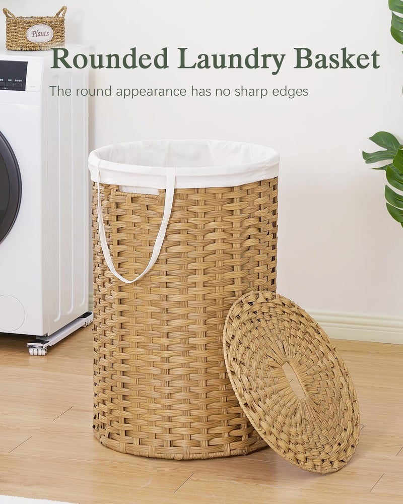 SETVSON Large Laundry Hamper Laundry Basket Round 34.3 Gal (130 L) Handwoven Wicker Laundry Baskets Rattan Laundry Basket with Laundry Bag Handles 2 Mesh Bags for Living Room Bedroom Natural - Image 2